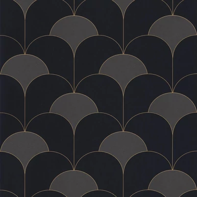 Casadeco Elegáns Art deco fekete vlies tapéta Theatre Noir Reglisse 53 cm X 10 m