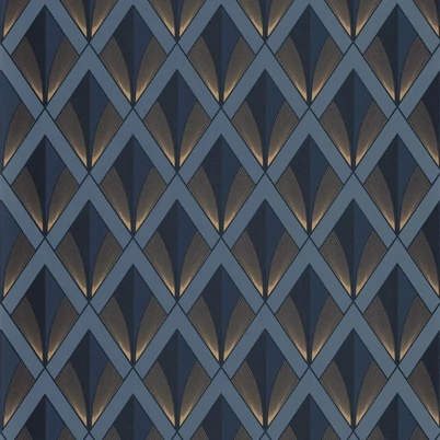 Casadeco Art deco elegáns arany-kék vlies tapéta Chrysler Bleu Orage 53 cm X 10 m