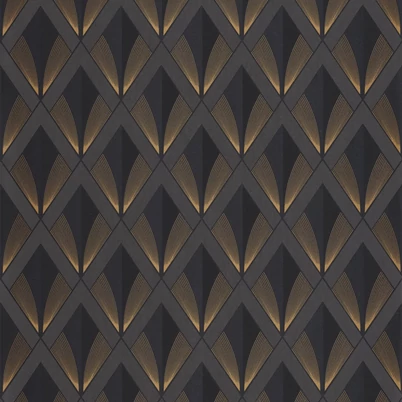 Casadeco Art deco elegáns arany-fekete vlies tapéta Chrysler Noir Reglisse 53 cm X 10 m