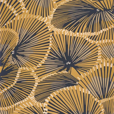 Casadeco Legyezős elegáns arany színű vlies tapéta Cabaret Jaune Mordore 53 cm X 10 m