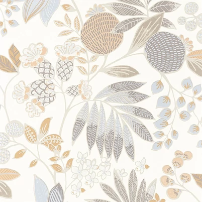 Casadeco Vidám botanikai mintás natúr szín összeállítású vinyl tapéta Palm Springs Naturel 53 cm X 10 m