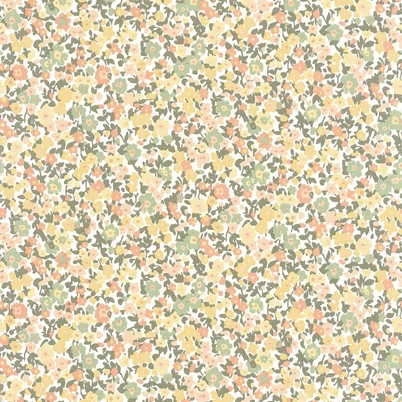 Casadeco Apró virág mintás romantikus zölds-sárga vlies tapéta Pansy Kaki/Corail/Jaune 53 cm X 10 m
