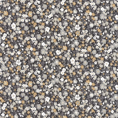 Casadeco Apró virág mintás romantikus fekete-barna vlies tapéta Pansy Noir/Camel 53 cm X 10 m