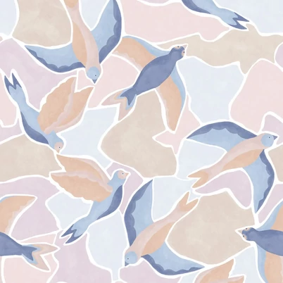 Casadeco Madár mintás kék vlies poszter tapéta Songerie Bleu Ciel 50 cm X 3 m