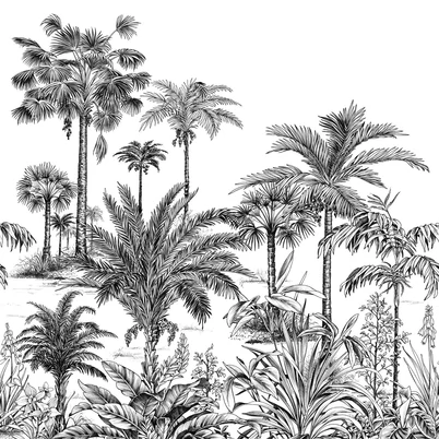 Casadeco Pálmafás fekete-fehér vlies poszter tapéta Nicoya Noir Fusain 50 cm X 3 m