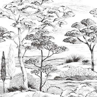 Casadeco Fekete-fehér fa mintás vlies poszter tapéta Piana Gravure 50 cm X 3 m