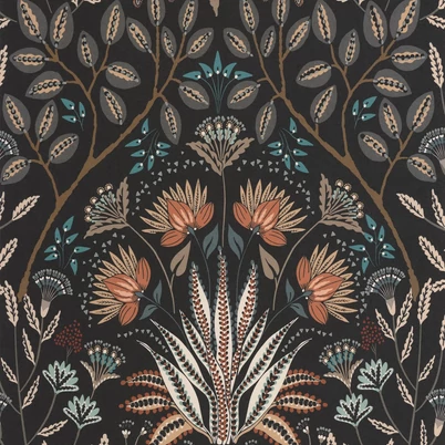 Casadeco Klasszikus fekete vlies tapéta virágos ornamentikával Lords Noir Reglisse 53 cm X 10 m