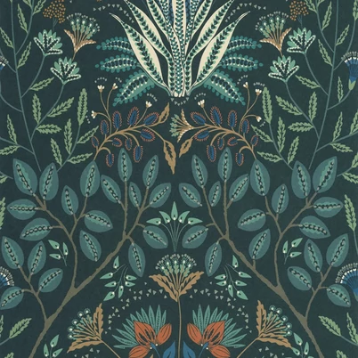 Casadeco Klasszikus pávakék vlies tapéta virágos ornamentikával Lords Bleu Paon 53 cm X 10 m