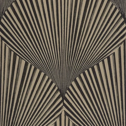 Casadeco Legyező mintás 3D hatású fekete vlies tapéta Semiramis Noir Reglisse 53 cm X 10 m