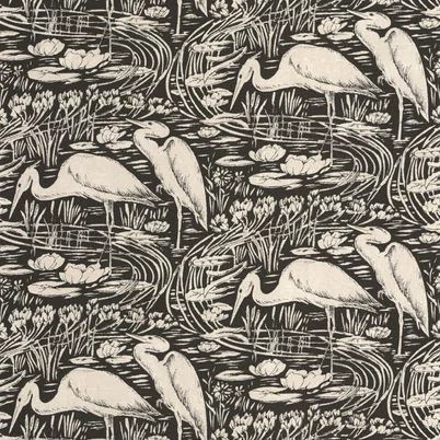 Casadeco Vintage fekete vlies tapéta gém madarakkal Euphrate Noir Reglisse 53 cm X 10 m