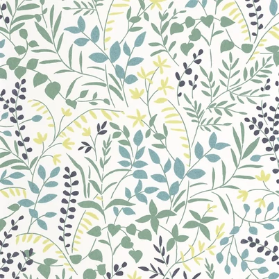 Casadeco Apró levélmintás kék-zöld vlies tapéta La Bastide Bleu Mediterranee/Anis 53 cm X 10 m