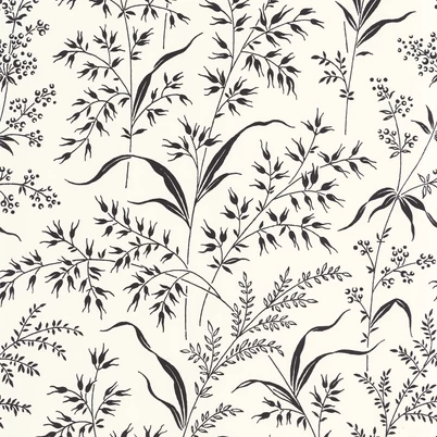 Casadeco Fűszál mintás fekete-fehér vlies tapéta Grass Field Fusain 53 cm X 10 m