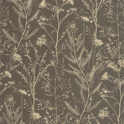 Casadeco Mezei virág mintás sötétbarna vinyl tapéta Prairie Noir Fusain/Ocre 53 cm X 10 m