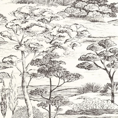 Casadeco Fa mintás fekete-fehér vinyl tapéta Littoral Noir Fusain 53 cm X 10 m