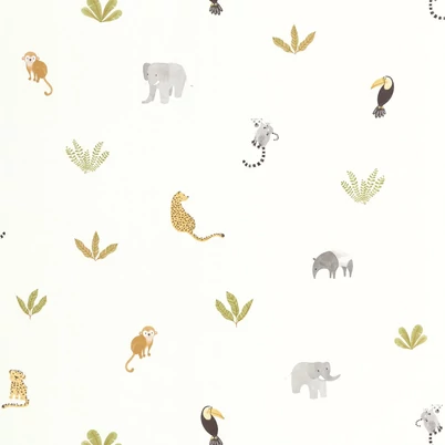 Casadeco Apró állatmintás zöld-fehér vlies tapéta Companions Of The Jungle Vert Feuille 53 cm X 10 m 