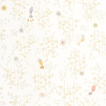 Casadeco Apró madár mintás drapp vlies tapéta Tropical Birds Naturel 53 cm X 10 m