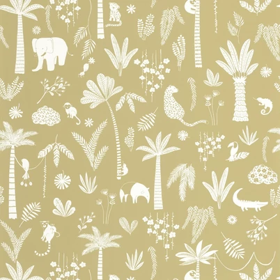 Casadeco Állatos dzsungel mintás oliva zöld vlies tapéta Poetic Jungle Olive 53 cm X 10 m