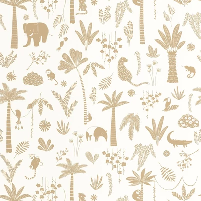 Casadeco Állatos dzsungel mintás barna-fehér vlies tapéta Poetic Jungle Camel 53 cm X 10 m