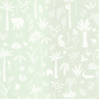 Casadeco Állatos dzsungel mintás világoskék vlies tapéta Poetic Jungle Bleu Lagon 53 cm X 10 m