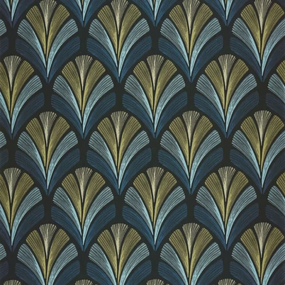 Casadeco Elegáns Art deco sötétkék vlies tapéta Folies St James Bleu Orage 53 cm X 10 m