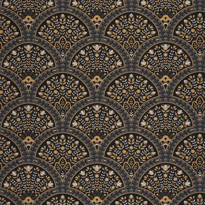 Casadeco legyező mintás sötétbarna vlies tapéta Wallace Noir Fusaine 53 cm X 10 m