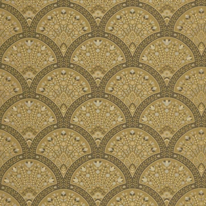 Casadeco legyező mintás mustársárga vlies tapéta Wallace Moutarde 53 cm X 10 m