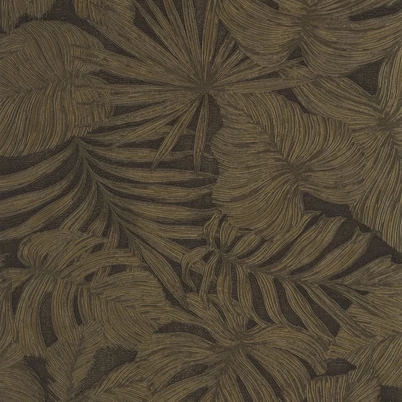 Casadeco Pálmalevél mintás sötétbarna vinyl tapéta Granada Noir Fusain 53 cm X 10 m