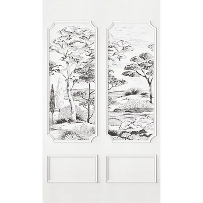 Casadeco Fekete mediterrán rajzzal vlies poszter tapéta Cadre Estival Noir Fusain 90 cm X 3 m