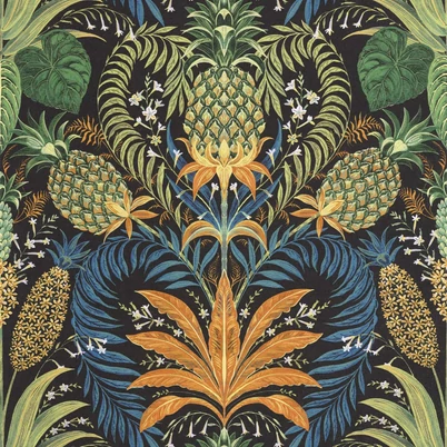 Casadeco egzotikus ananászos fekete vlies tapéta Samba Noir Fusain 53 cm X 10 m