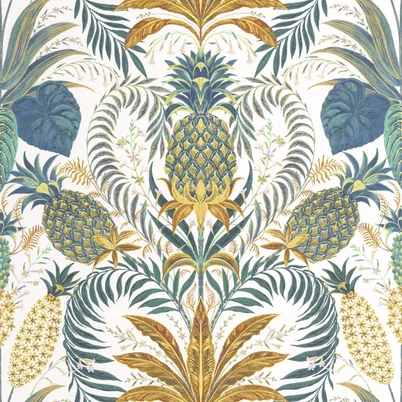 Casadeco egzotikus ananászos kéks zöld vlies tapéta Samba Vert Canopee 53 cm X 10 m