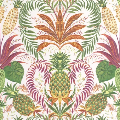 Casadeco egzotikus ananászos színes vlies tapéta Samba Fuchsia 53 cm X 10 m