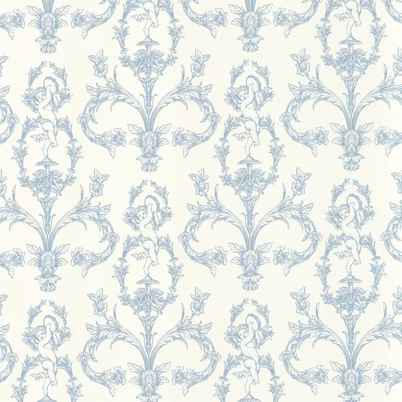 Casadeco angyal mintás kék vlies tapéta Seraphin Bleu Porcelaine 53 cm X 10 m
