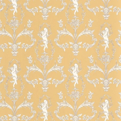 Casadeco angyal mintás napsárga vlies tapéta Seraphin Jaune Soleil 53 cm X 10 m
