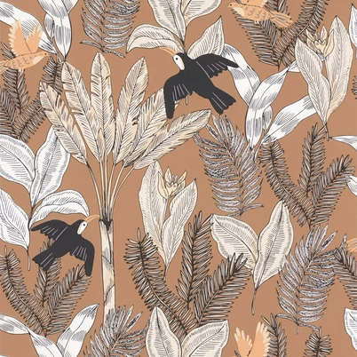 Caselio Trópusi dzsungel mintás barna vlies tapéta Explorer Camel 53 cm X 10 m