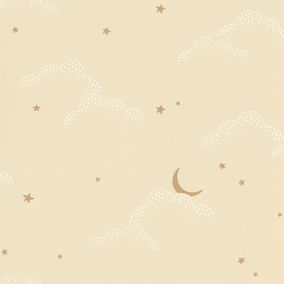 Caselio Felhő mintás bézs vlies tapéta csillagokkal S'Evader Beige Camel 53 cm X 10 m