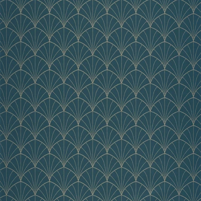 Caselio Pálma mintás art deco kék vinyl tapéta Edgar Bleu Canard Or 53 cm X 10 m