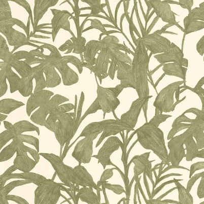 Caselio Levél mintás keki zöld vinyl tapéta Bogota Vert Kaki 53 cm X 10 m