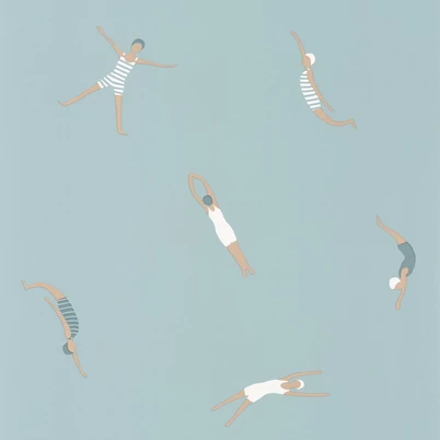 Caselio Modern kék vinyl tapéta úszókkal Funny Swim Smoke Blue 53 cm X 10 m