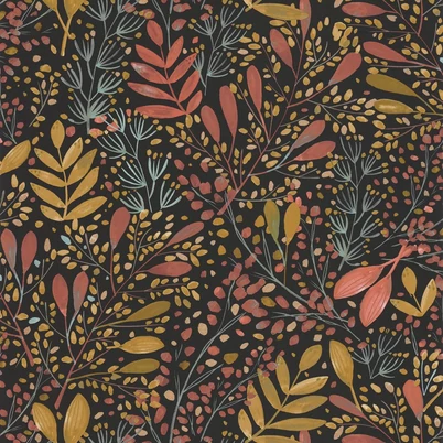 Caselio Modern levél mintás rózsaszín-fekete vinyl tapéta Green Life Joy Rose Ocre Or Fond Noir 53 cm X 10 m