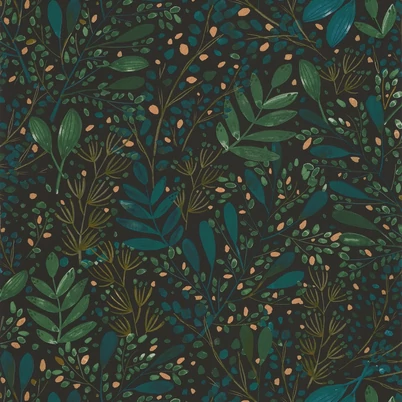 Caselio Modern levél mintás kék-fekete vinyl tapéta Green Life Joy Vert Bleu Or Fond Noir 53 cm X 10 m