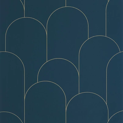 Caselio Elegáns art deco sötétkék vinyl tapéta Ornament Blue Nuit Dore 53 cm X 10 m