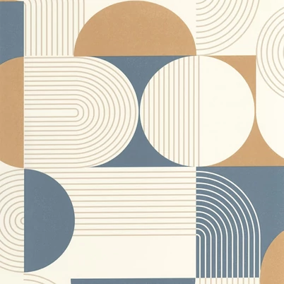 Caselio Geometriai mintás modern kék-barna vinyl tapéta Amplitude Bleu Camel 53 cm X 10 m