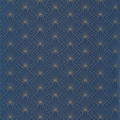 Caselio Geometriai mintás sötétkék-arany vlies tapéta Sunrise Midnight Blue Dore 53 cm X 10 m