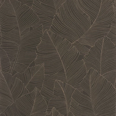 Caselio Nagy levél mintás modern fekete vinyl tapéta Vegetalia Noir Sepia 53 cm X 10 m