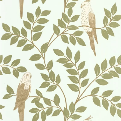 Caselio Levél mintás zöld vinyl tapéta papagájjal Equateur Kaki Bleu 53 cm X 10 m