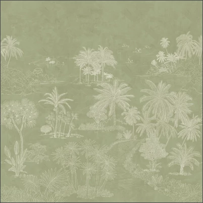 Caselio Elegáns fa mintás zöld vlies poszter tapéta Timor Vert 50 cm X 3 m