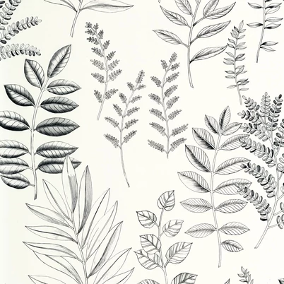 Caselio Nagy levél mintás fekete-fehér vinyl tapéta Florium Noir Blanc 53 cm X 10 m