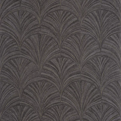 Caselio Palmetta mintás modern fekete vinyl tapéta arany fénnyel Vibration Noir Or 53 cm X 10 m