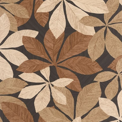 Caselio Nagy levél mintás barna-fekete vinyl tapéta Lignaria Noir 53 cm X 10 m