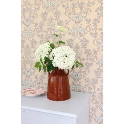 Virágos bézs vlies tapéta menta mintával Majvillan Cheri Spritz Minty Breeze Beige 53 cm X 10 m